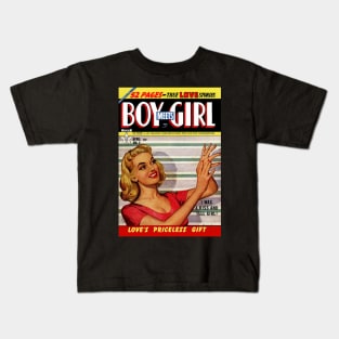 Vintage Romance Comic Book Cover - Boy Meets Girl Kids T-Shirt